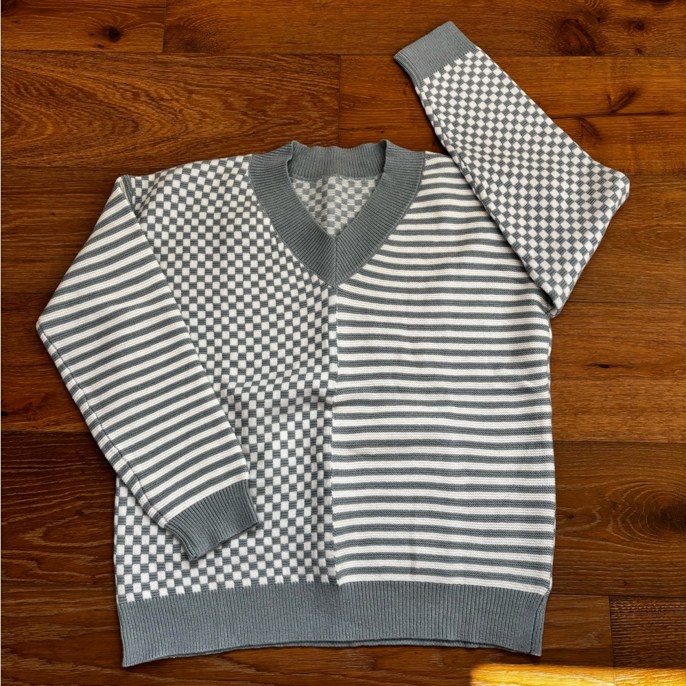 Blue Checkered/striped Women’s Plus size Sweater